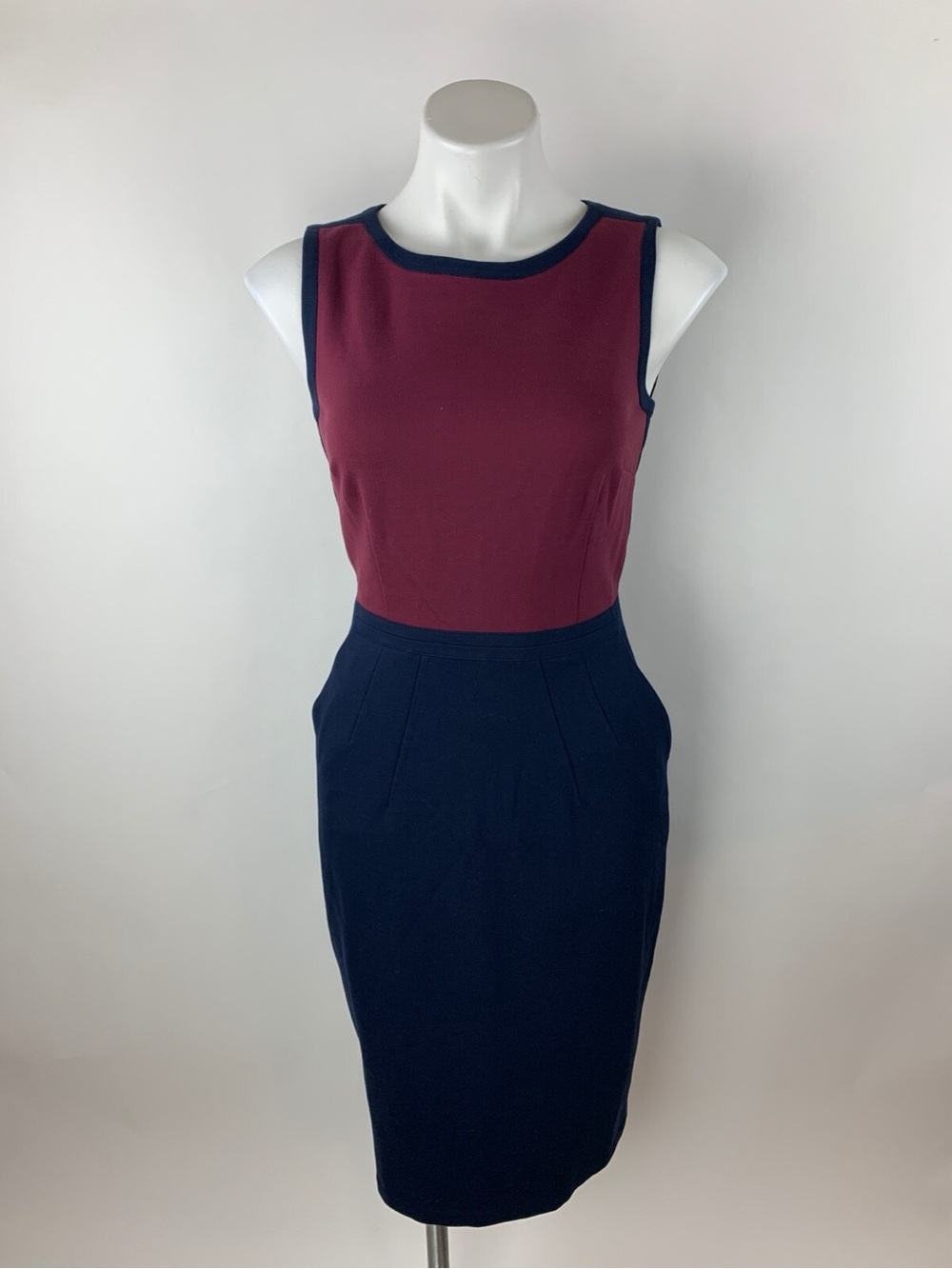 Lands' End Two-Tone Sleeveless Sheath Dress — Burgundy and Navy